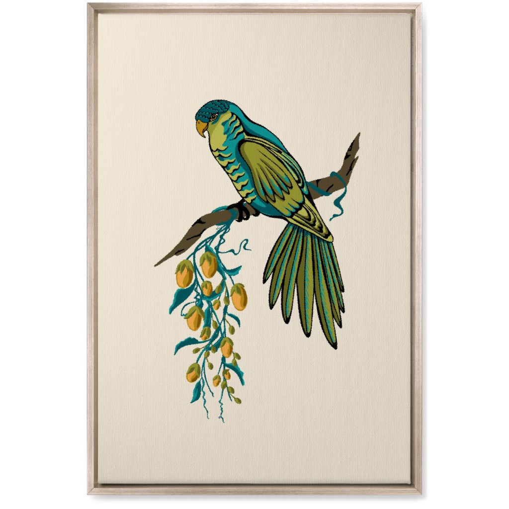 Bird Perched on Branch - Multi Wall Art, Metallic, Single piece, Canvas, 20x30, Beige, Pearl
