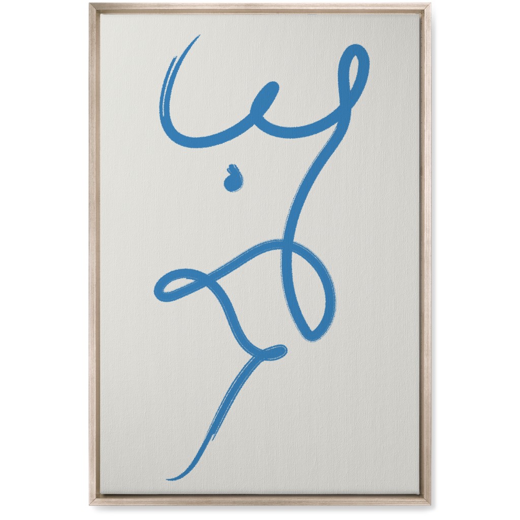 Minimalist Female Torso Line - Blue Wall Art, Metallic, Single piece, Canvas, 20x30, Blue, True Blue