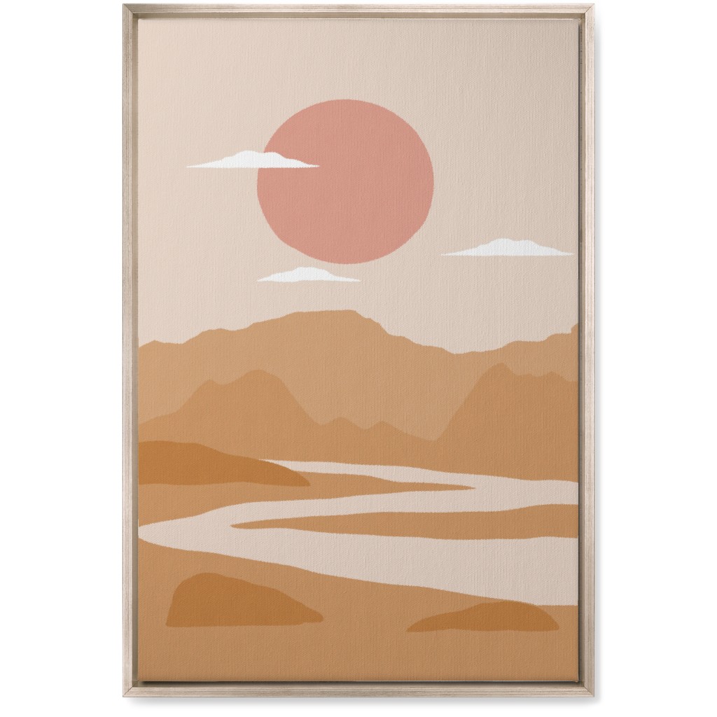 Abstract Landscape With River - Neutral Wall Art, Metallic, Single piece, Canvas, 20x30, Orange