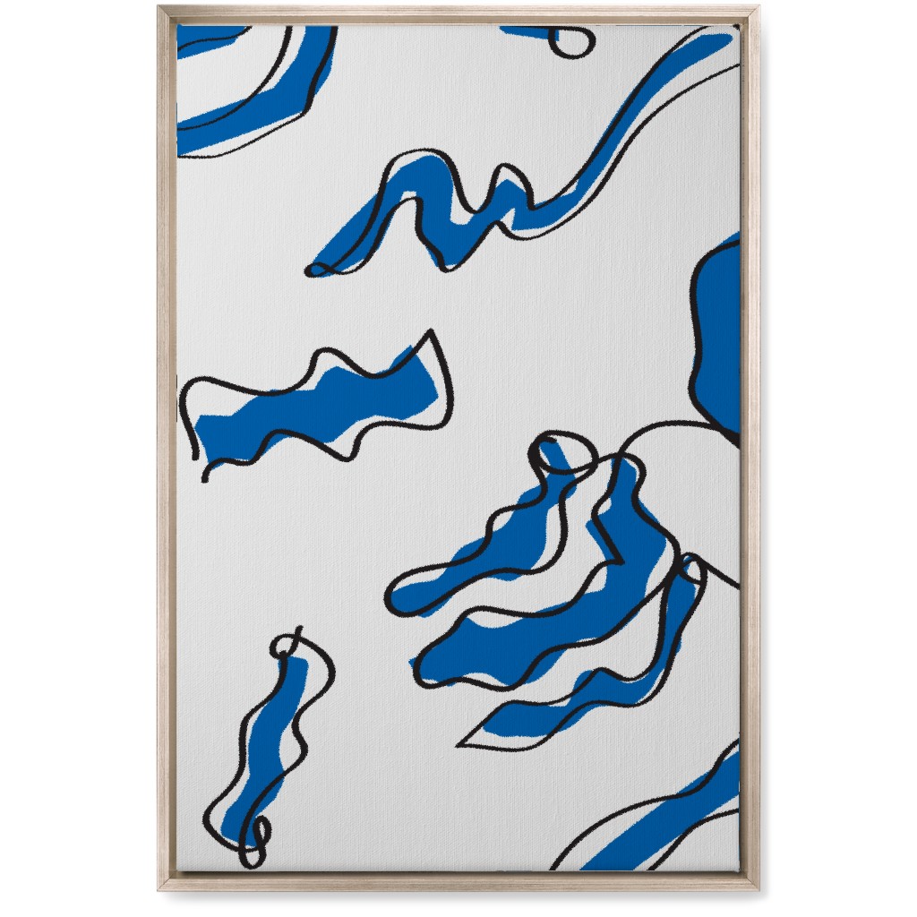 Modern Abstract Line Art Noodles - Blue and Neutral Wall Art, Metallic, Single piece, Canvas, 20x30, Blue