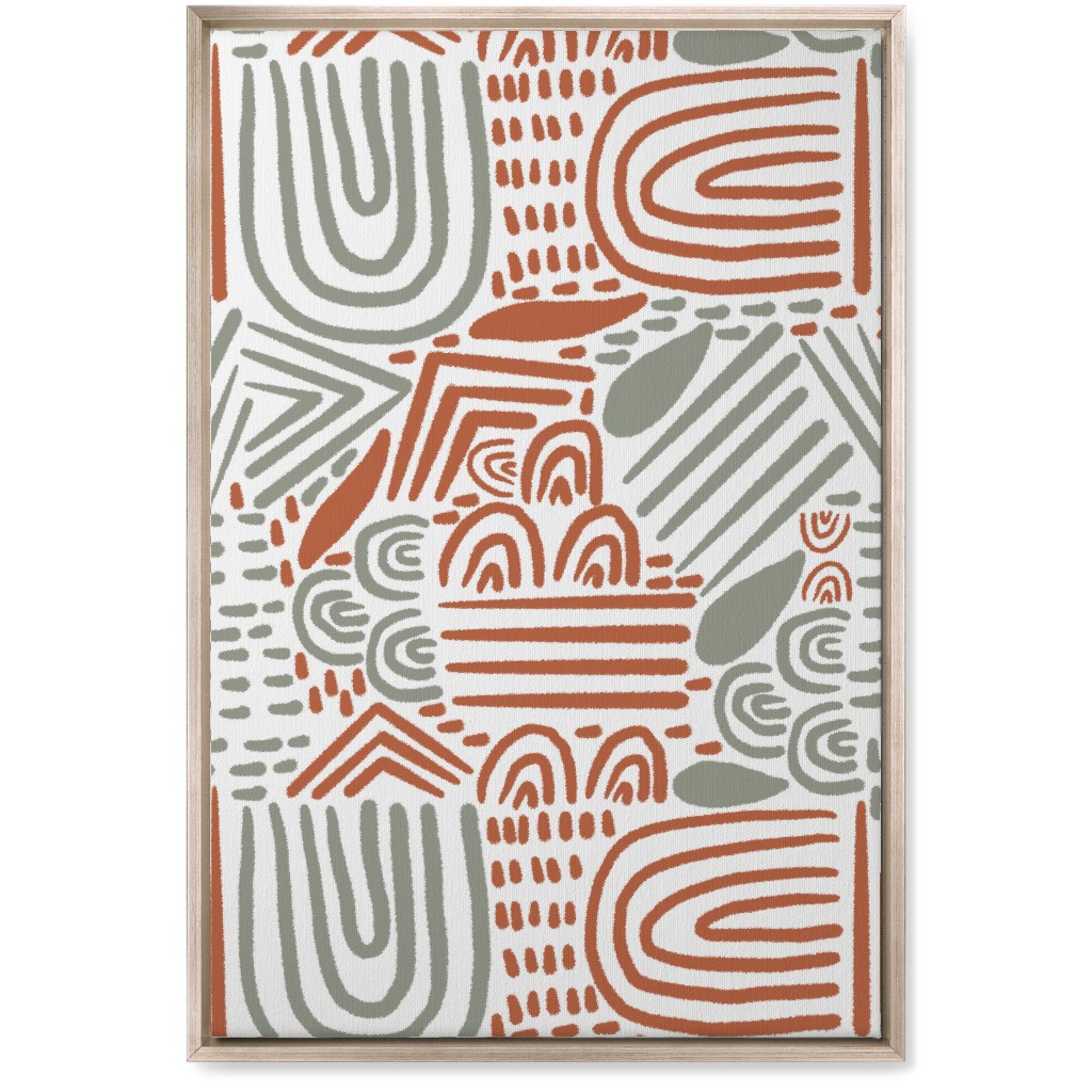 Modern Boho Abstract Shapes - Gray and Terracotta Wall Art, Metallic, Single piece, Canvas, 20x30, Orange