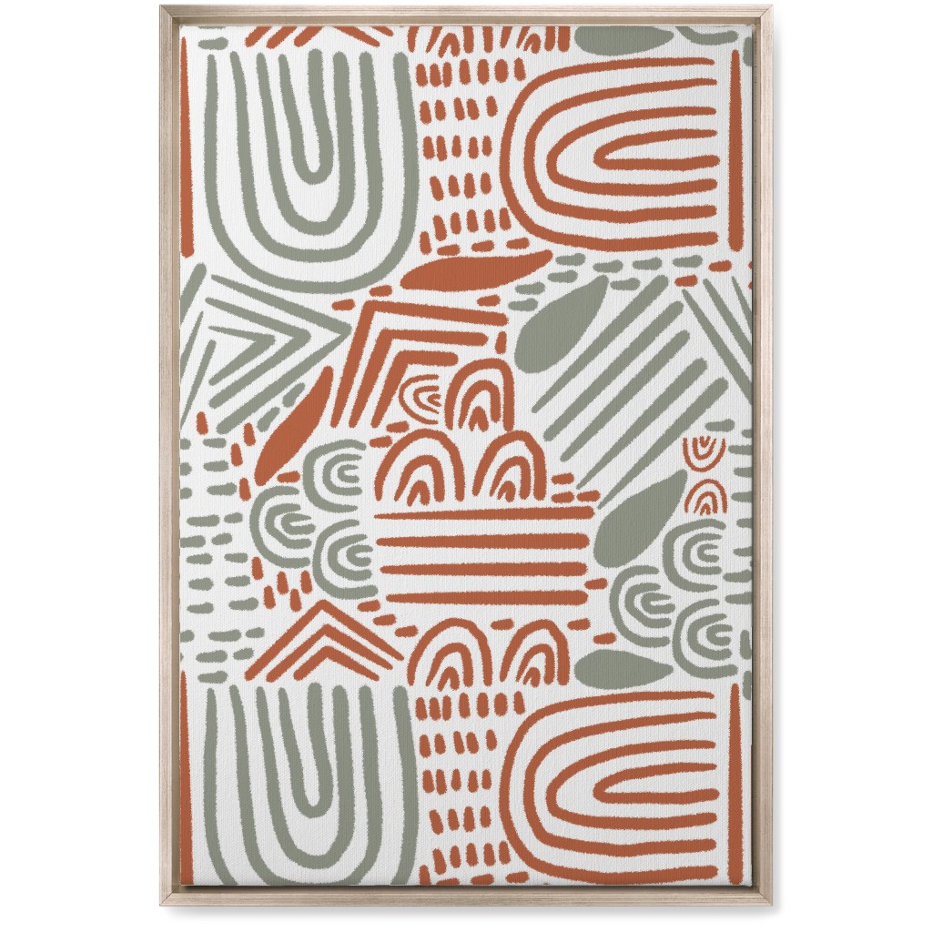 Modern Boho Abstract Shapes - Gray and Terracotta Wall Art, Metallic, Single piece, Canvas, 20x30, Orange