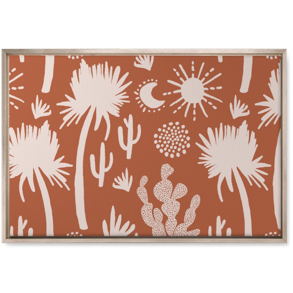 Boho Cactus and Palm Trees - Terracotta Wall Art, Metallic, Single piece, Canvas, 20x30, Orange
