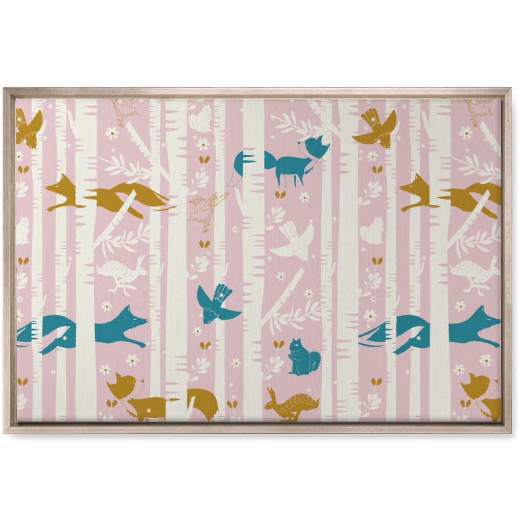 Birch Forest and Wild Animals Wall Art, Metallic, Single piece, Canvas, 20x30, Pink