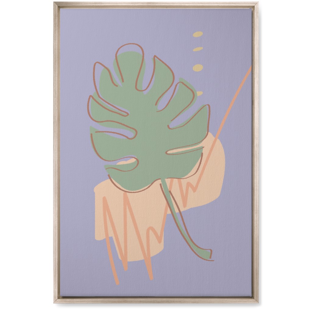 Modern Monstera Leaf - Purple and Green Wall Art, Metallic, Single piece, Canvas, 20x30, Purple