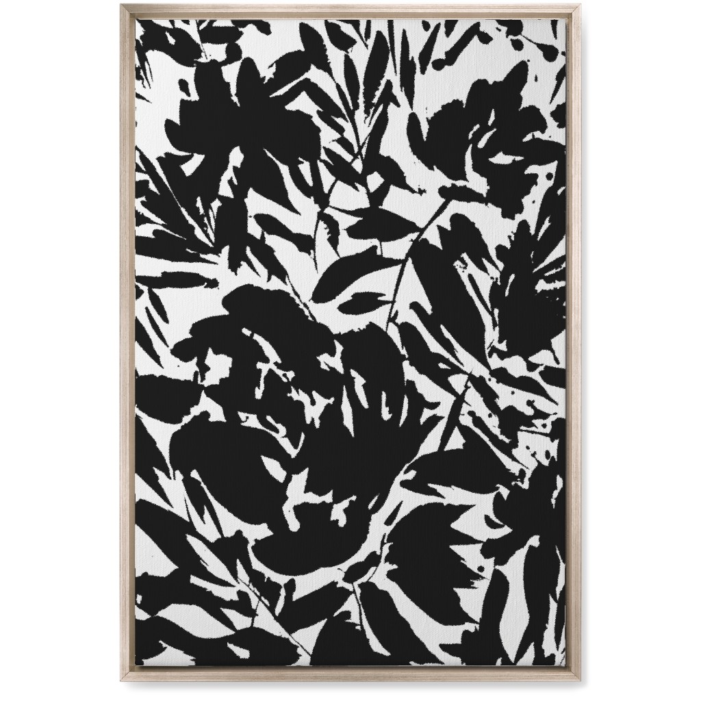 Floral Silhouette - Black and White Wall Art, Metallic, Single piece, Canvas, 20x30, Black