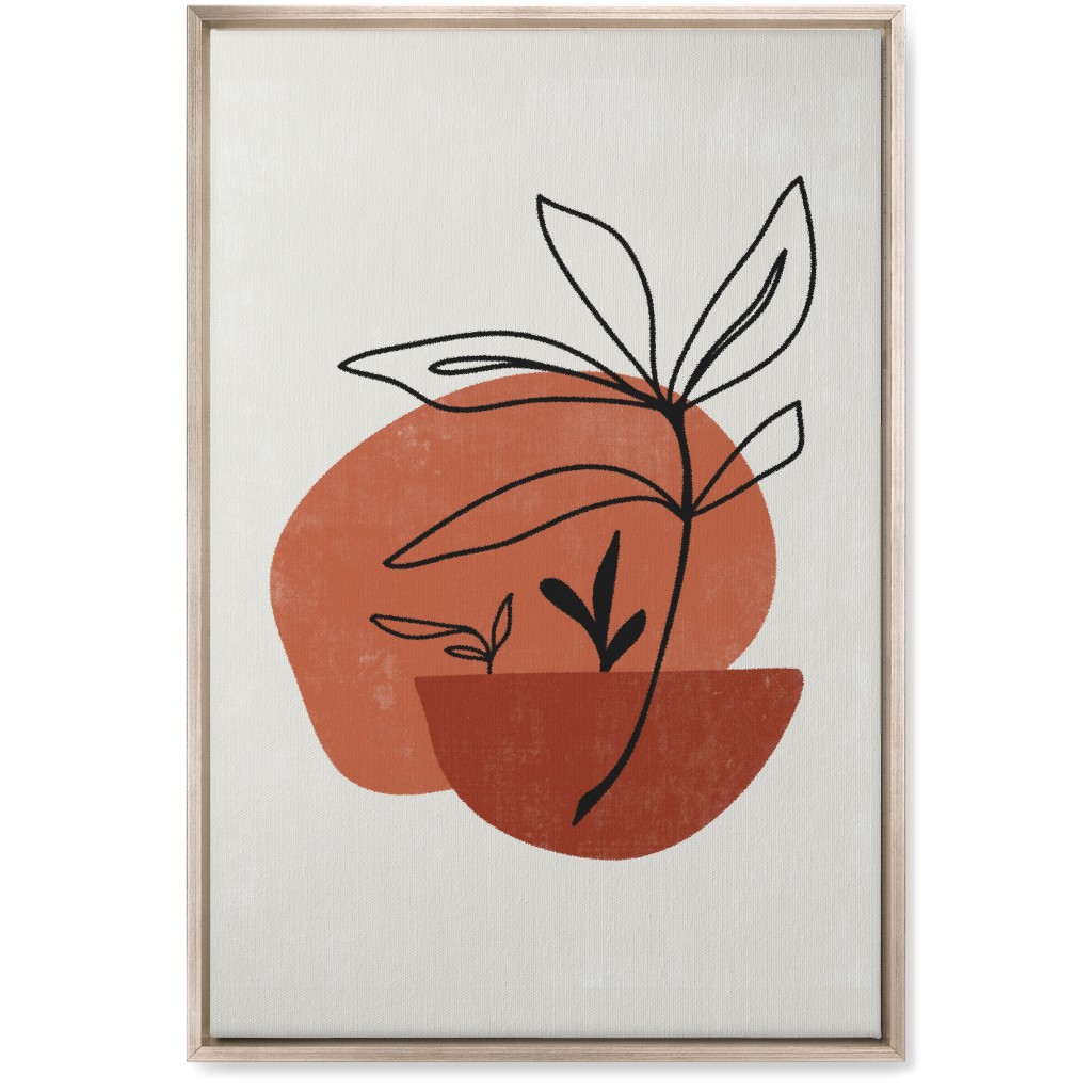 Abstract Leaf Sketch - Terracotta and Ivory Wall Art, Metallic, Single piece, Canvas, 20x30, Brown