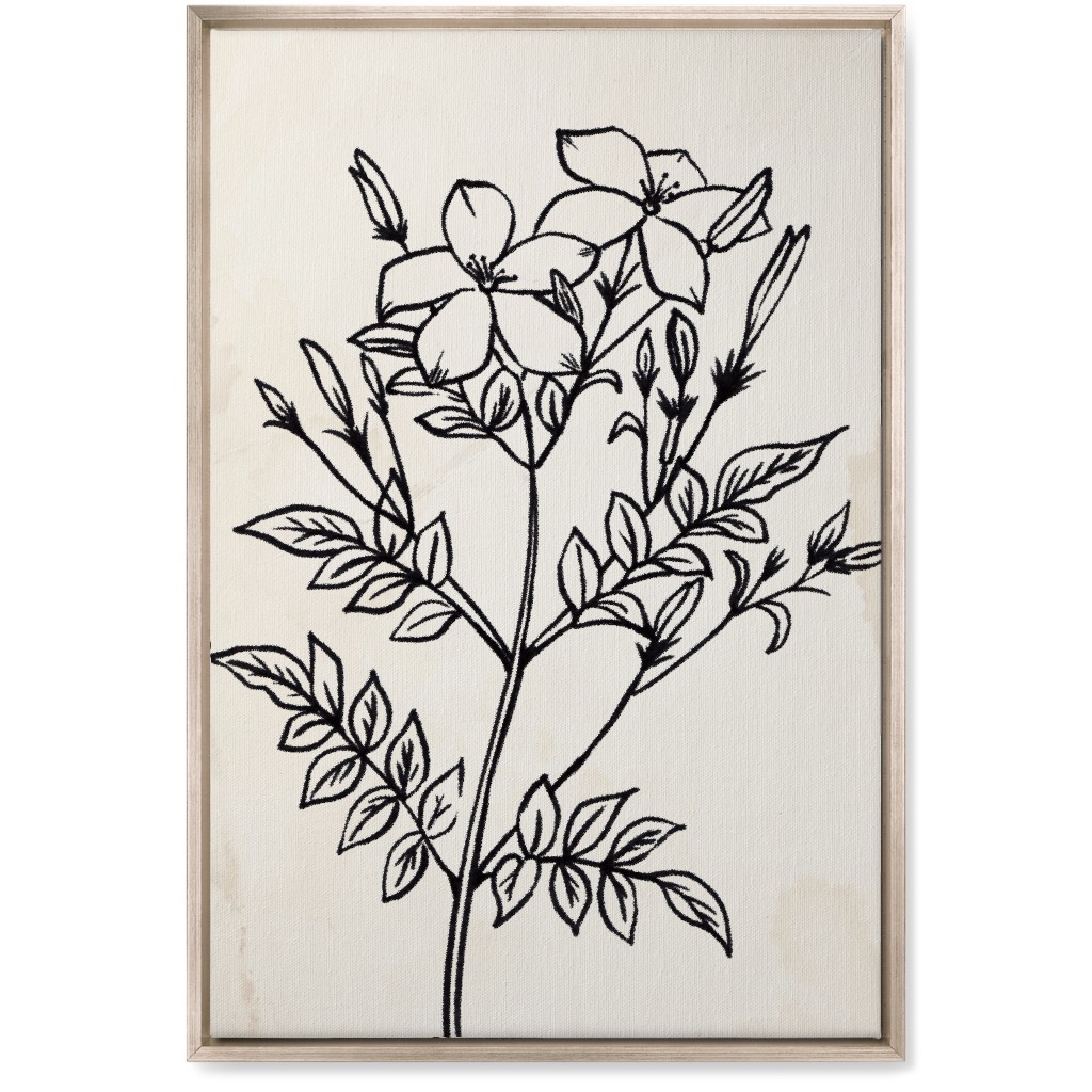 Vintage Jasmine Sketch - Beige and Black Wall Art, Metallic, Single piece, Canvas, 20x30, Beige