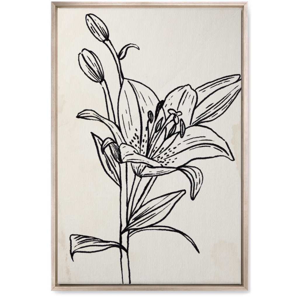 Vintage Lily Sketch - Beige and Black Wall Art, Metallic, Single piece, Canvas, 20x30, Beige