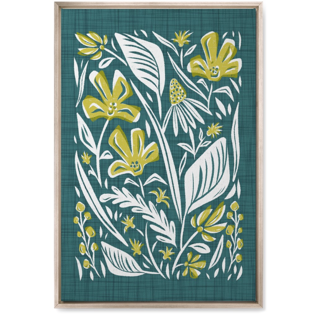 Botanique - Teal and Citron Wall Art, Metallic, Single piece, Canvas, 20x30, Green