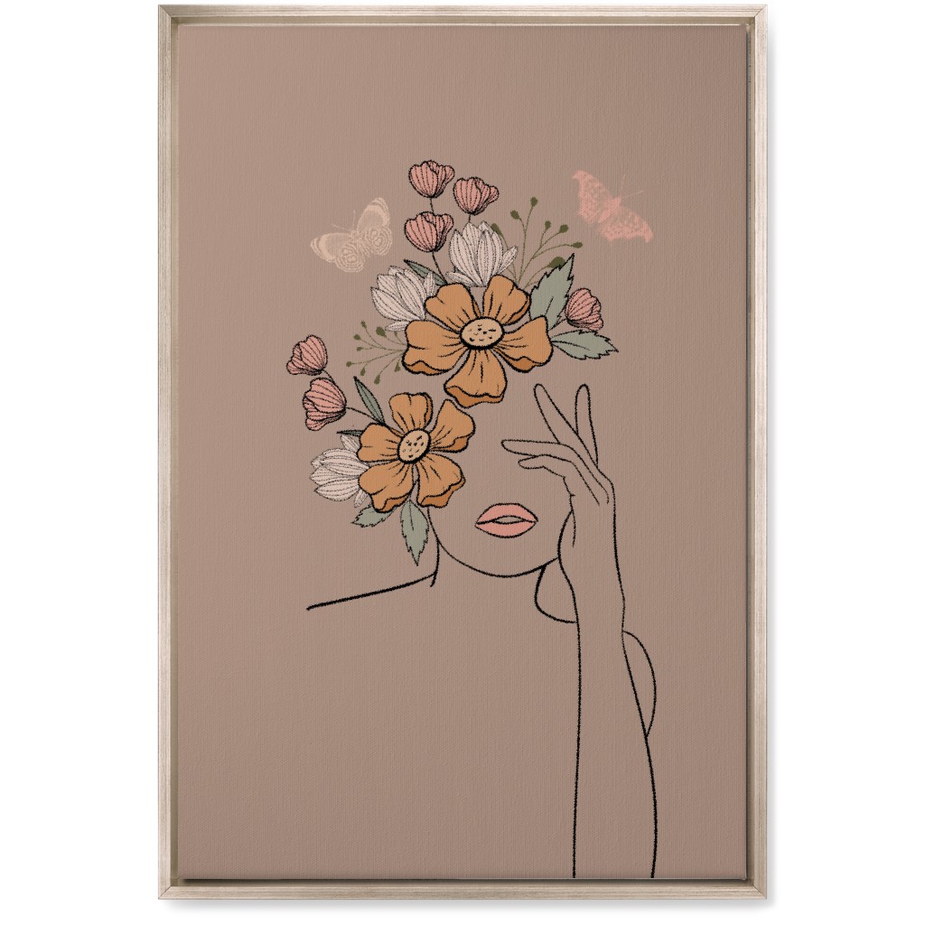 Line Art Botanical Sketch - Neutral Wall Art, Metallic, Single piece, Canvas, 20x30, Beige