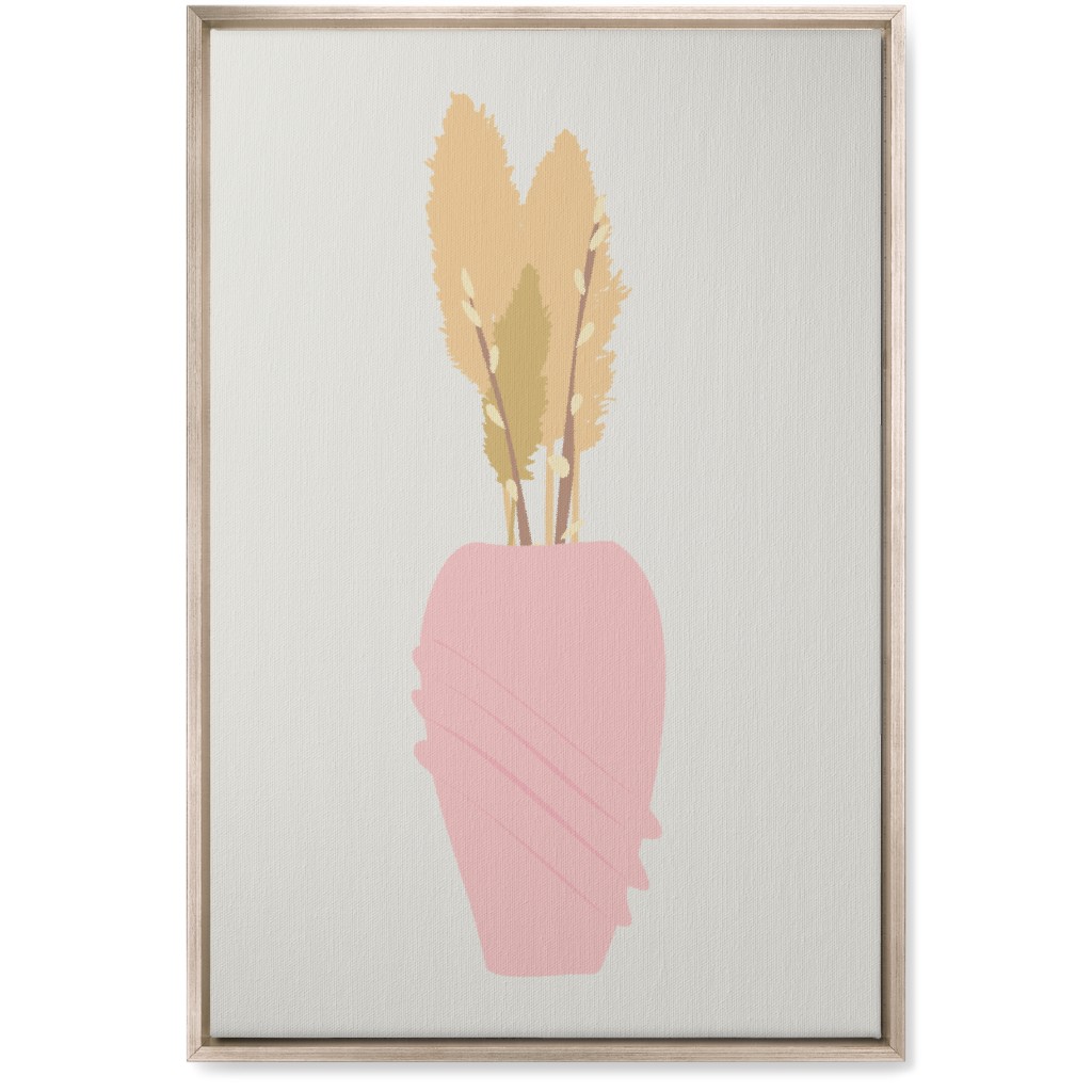 Minamalist Pampas and Willow - Pink and Beige Wall Art, Metallic, Single piece, Canvas, 20x30, Pink