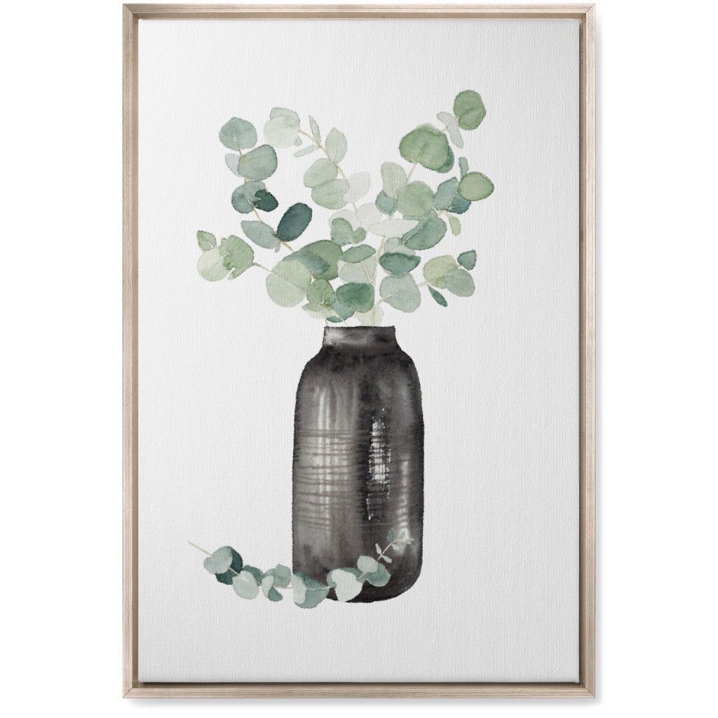 Eucalyptus in a Vase - Green Wall Art, Metallic, Single piece, Canvas, 20x30, Green