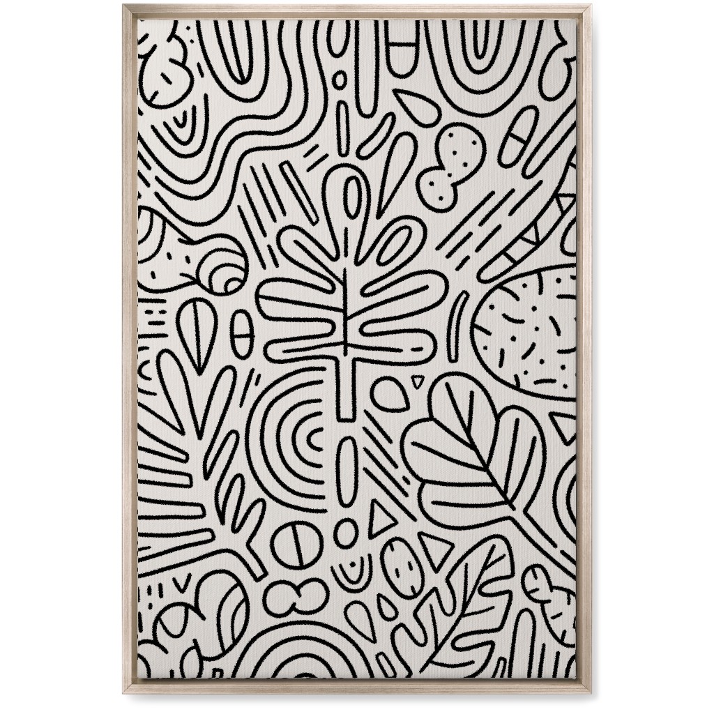Doodles - Black and Beige Wall Art, Metallic, Single piece, Canvas, 20x30, Beige