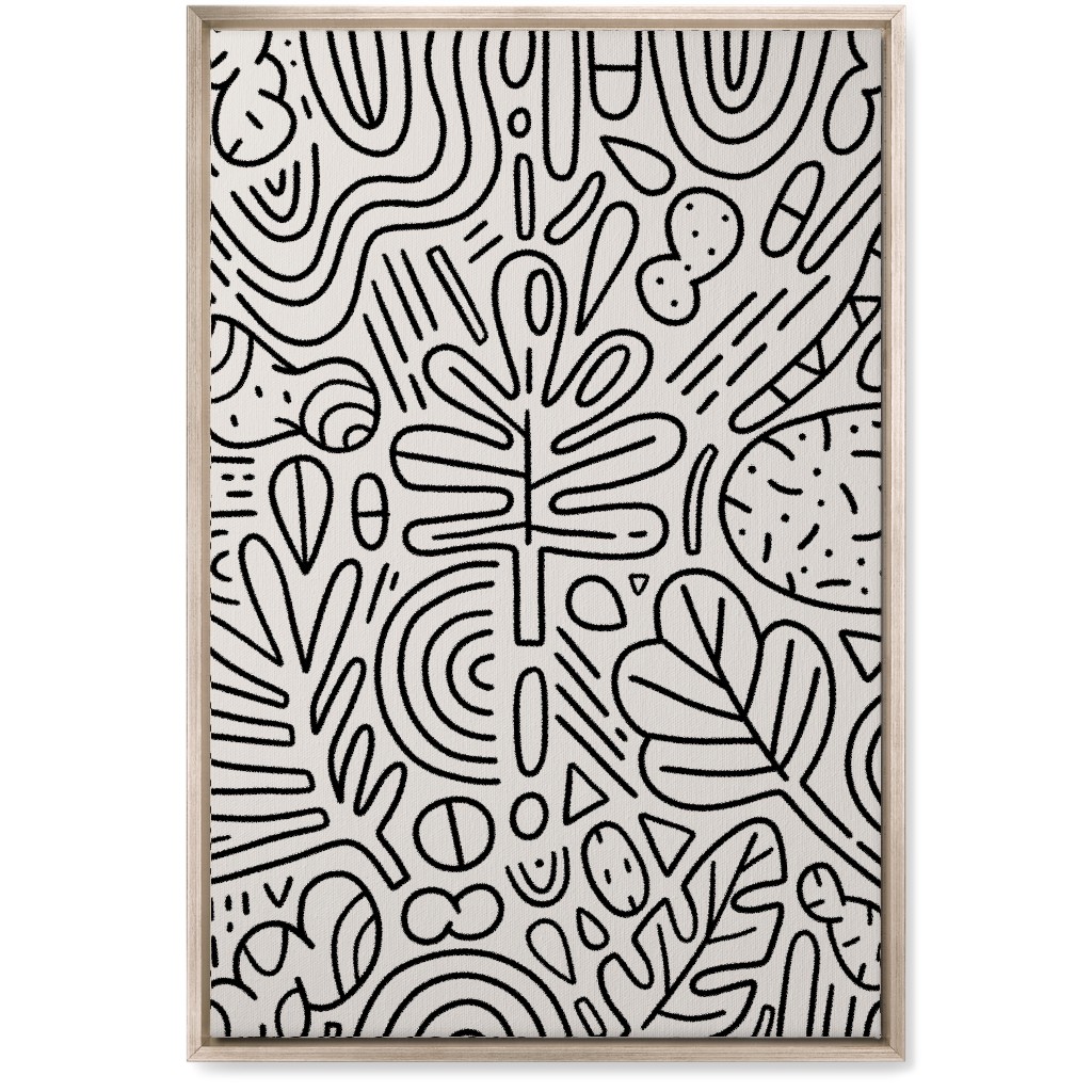 Doodles - Black and Beige Wall Art, Metallic, Single piece, Canvas, 20x30, Beige, Pearl
