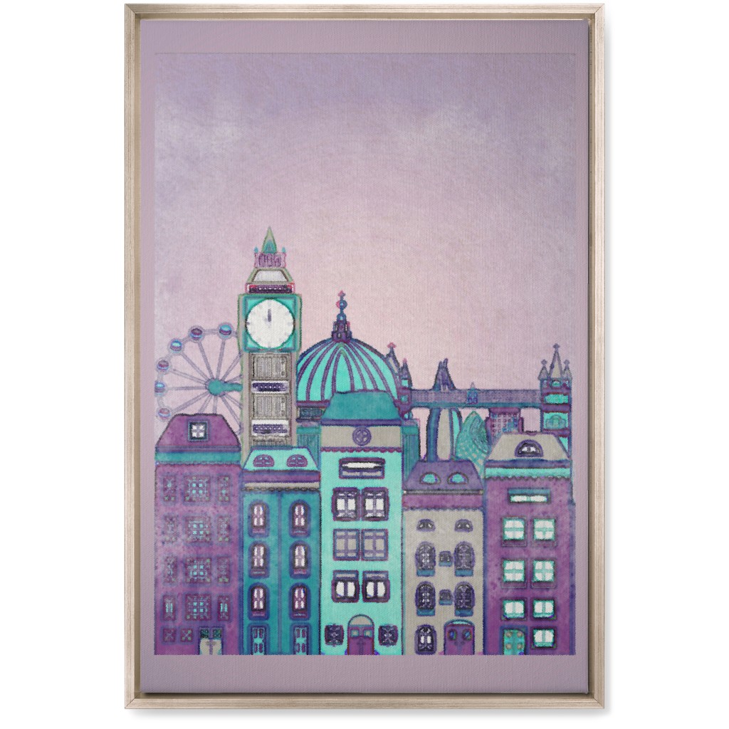 Pretty London Skyline Wall Art, Metallic, Single piece, Canvas, 20x30, Purple