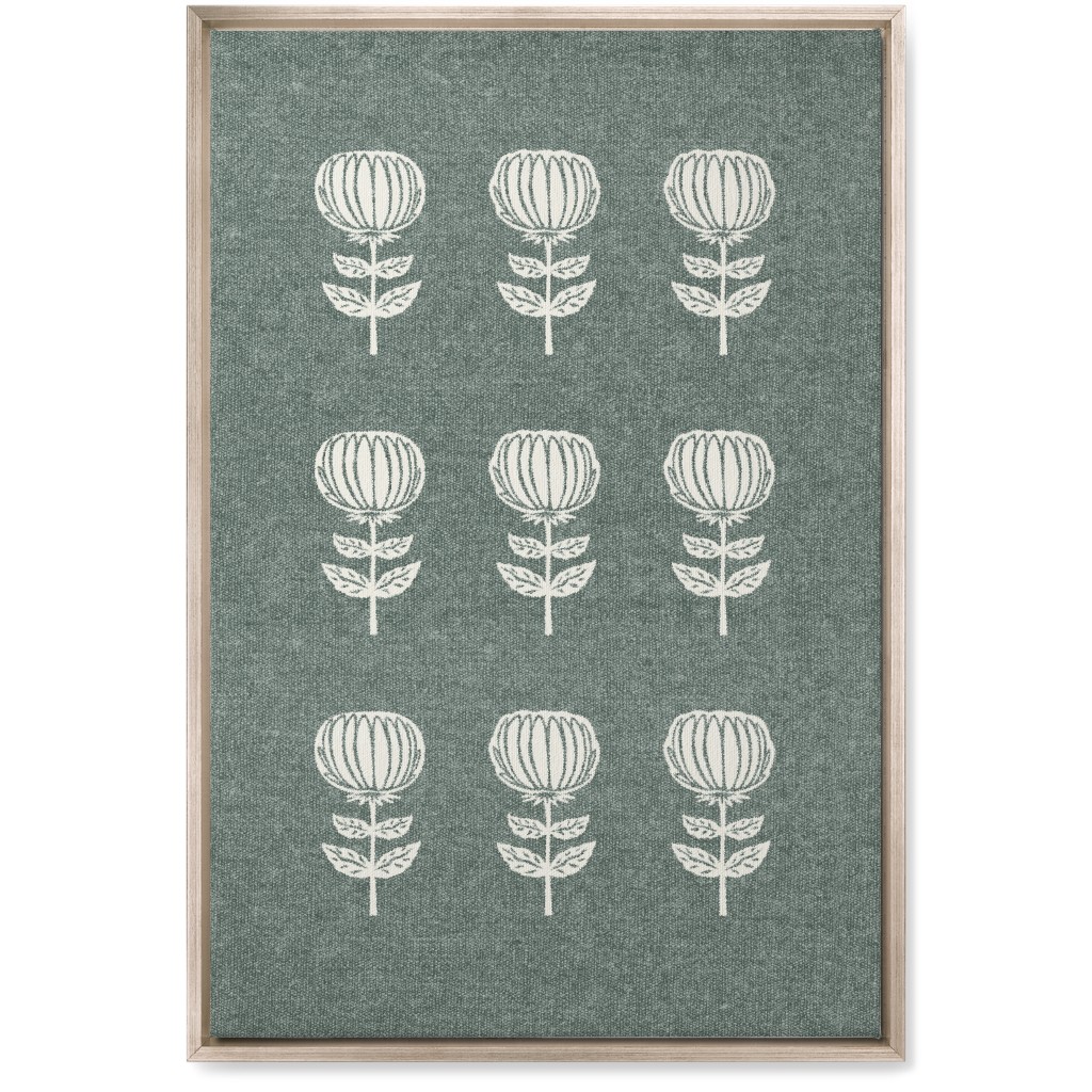 Block Print Floral Wall Art, Metallic, Single piece, Canvas, 20x30, Green