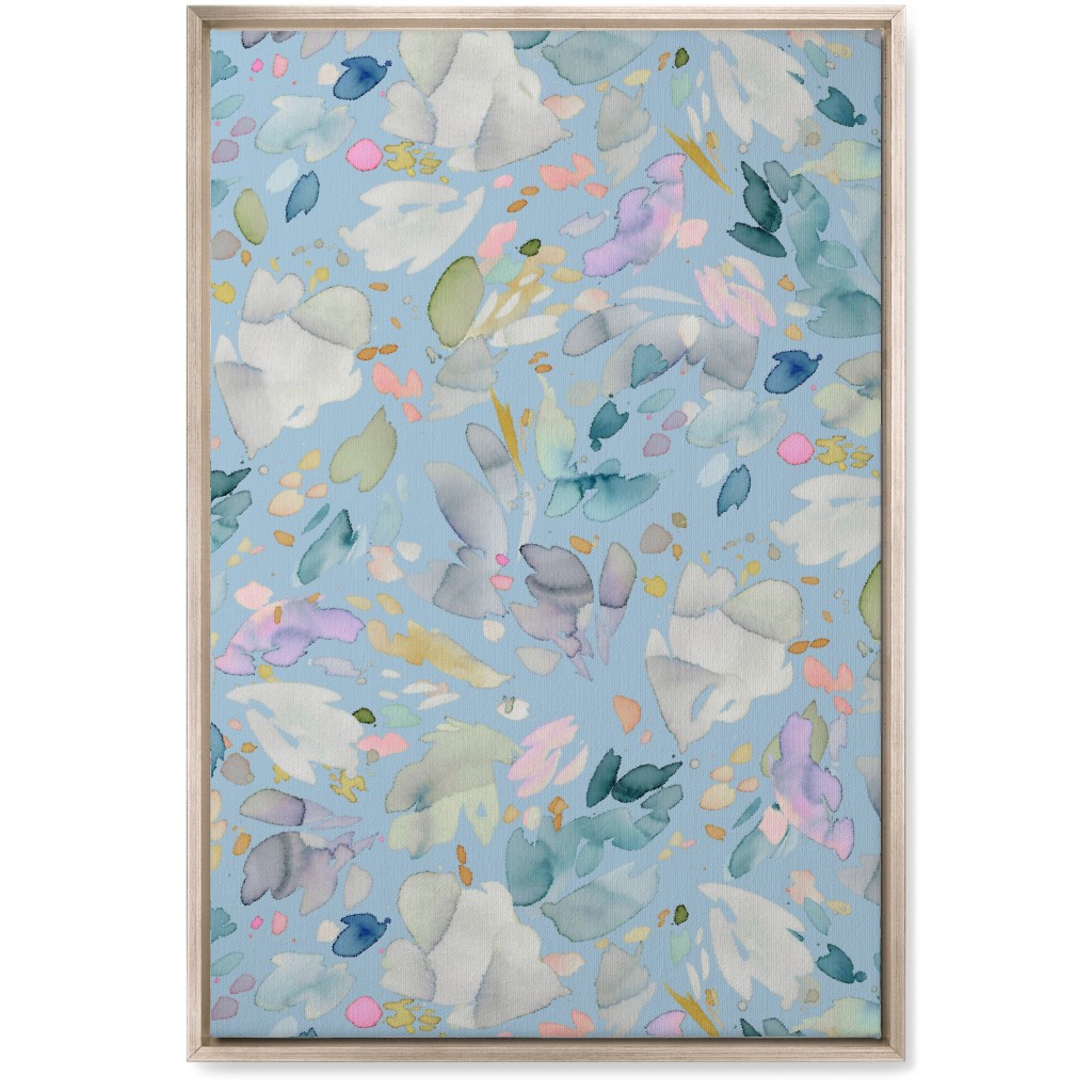 Abstract Petal Flowering Wall Art, Metallic, Single piece, Canvas, 20x30, Blue, Celeste