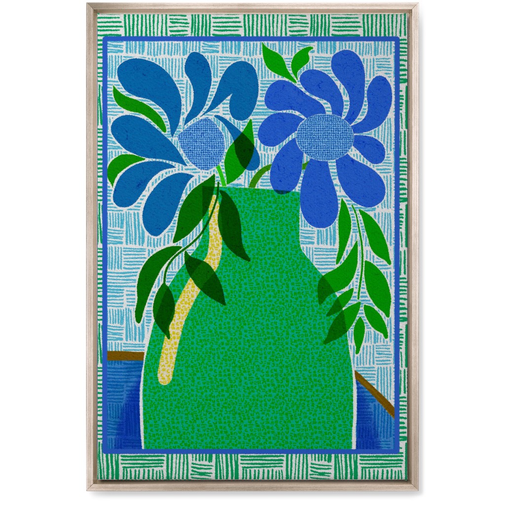 Florals in a Vase - Blue and Green Wall Art, Metallic, Single piece, Canvas, 20x30, Green