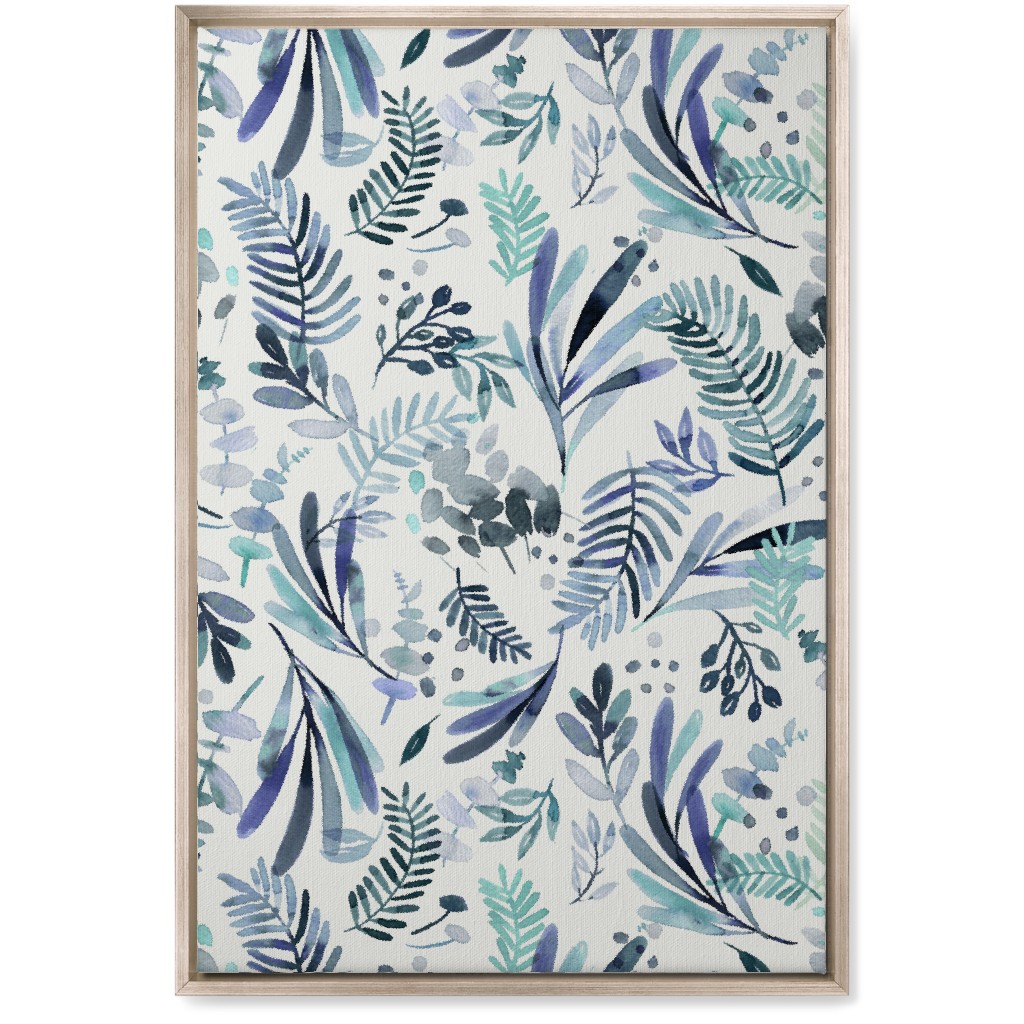 Tuscany Leaves - Blue Wall Art, Metallic, Single piece, Canvas, 20x30, Blue