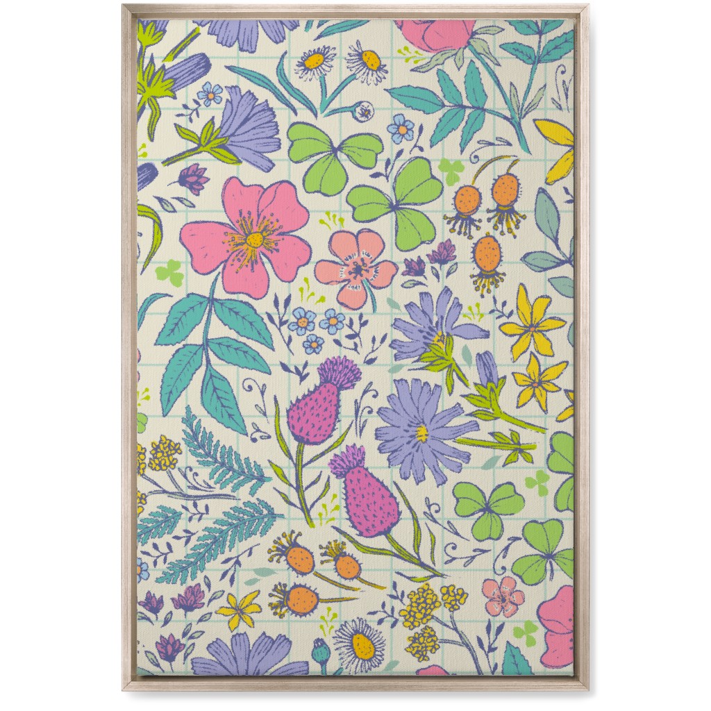 Hand Drawn Flowers - Multi Wall Art, Metallic, Single piece, Canvas, 20x30, Multicolor