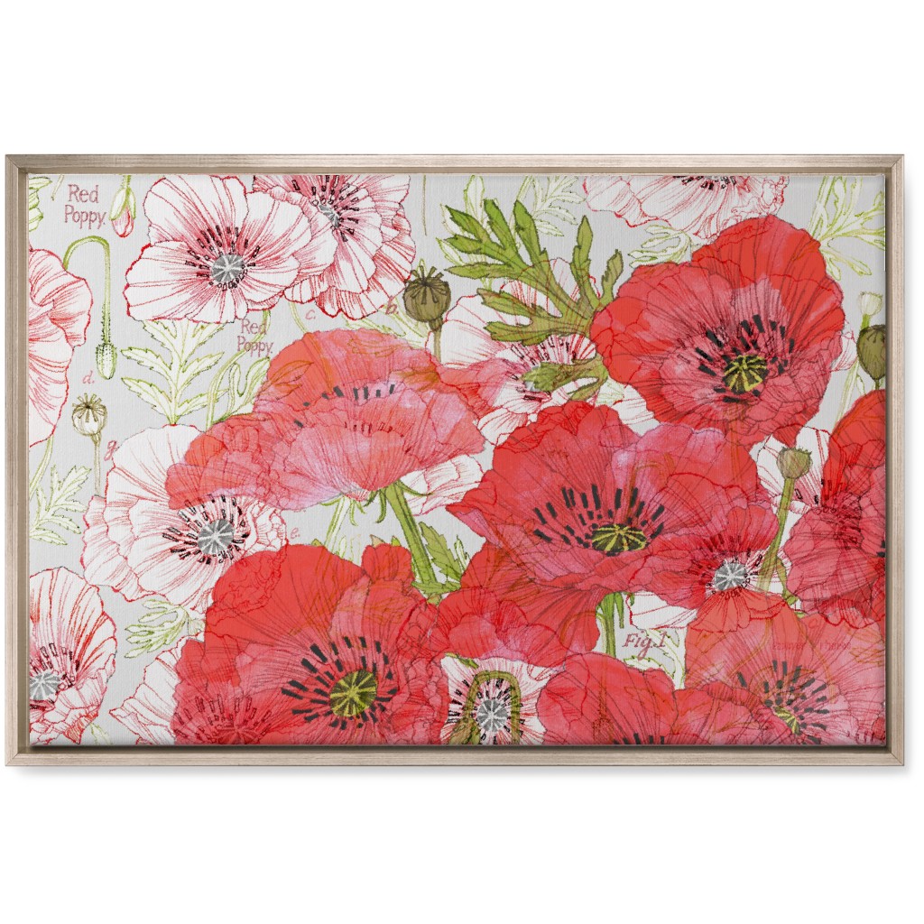 Poppies Romance - Red Wall Art, Metallic, Single piece, Canvas, 20x30, Red