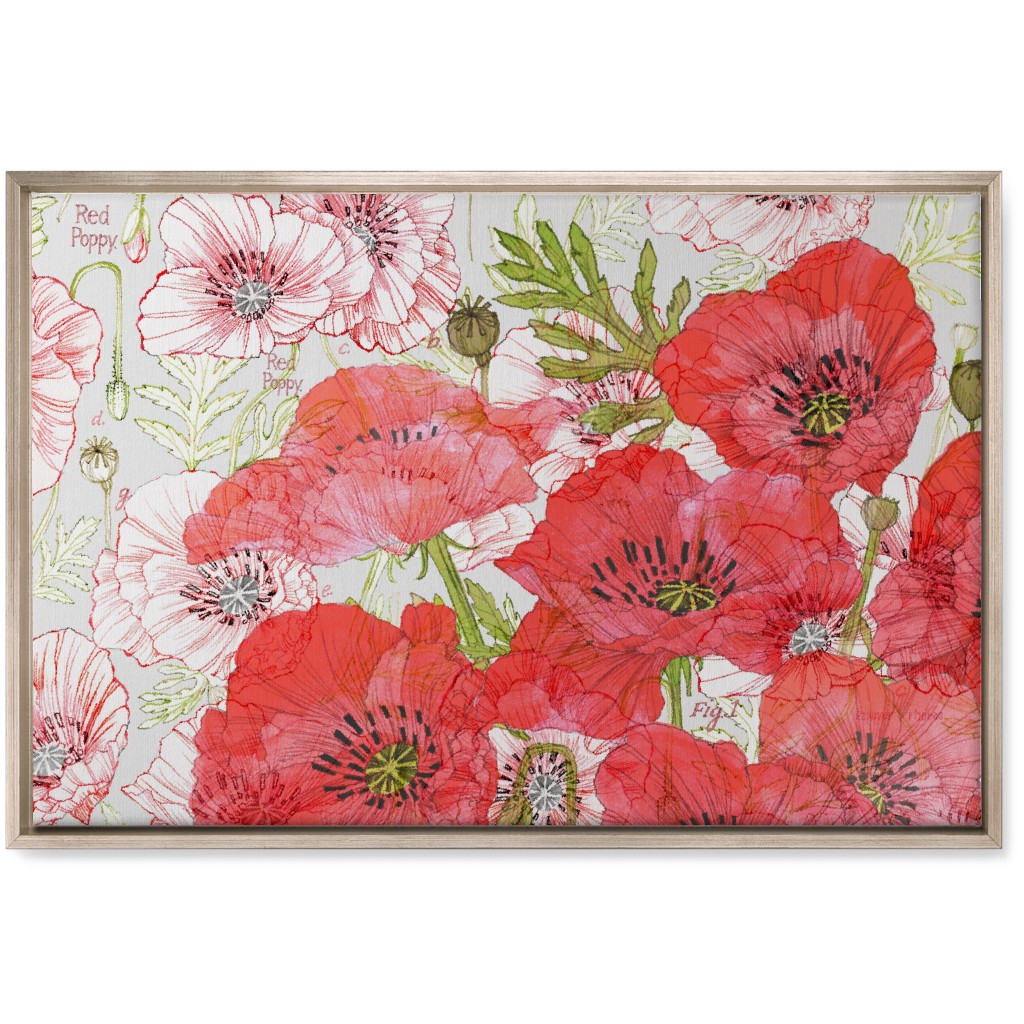 Poppies Romance - Red Wall Art, Metallic, Single piece, Canvas, 20x30, Red, Red