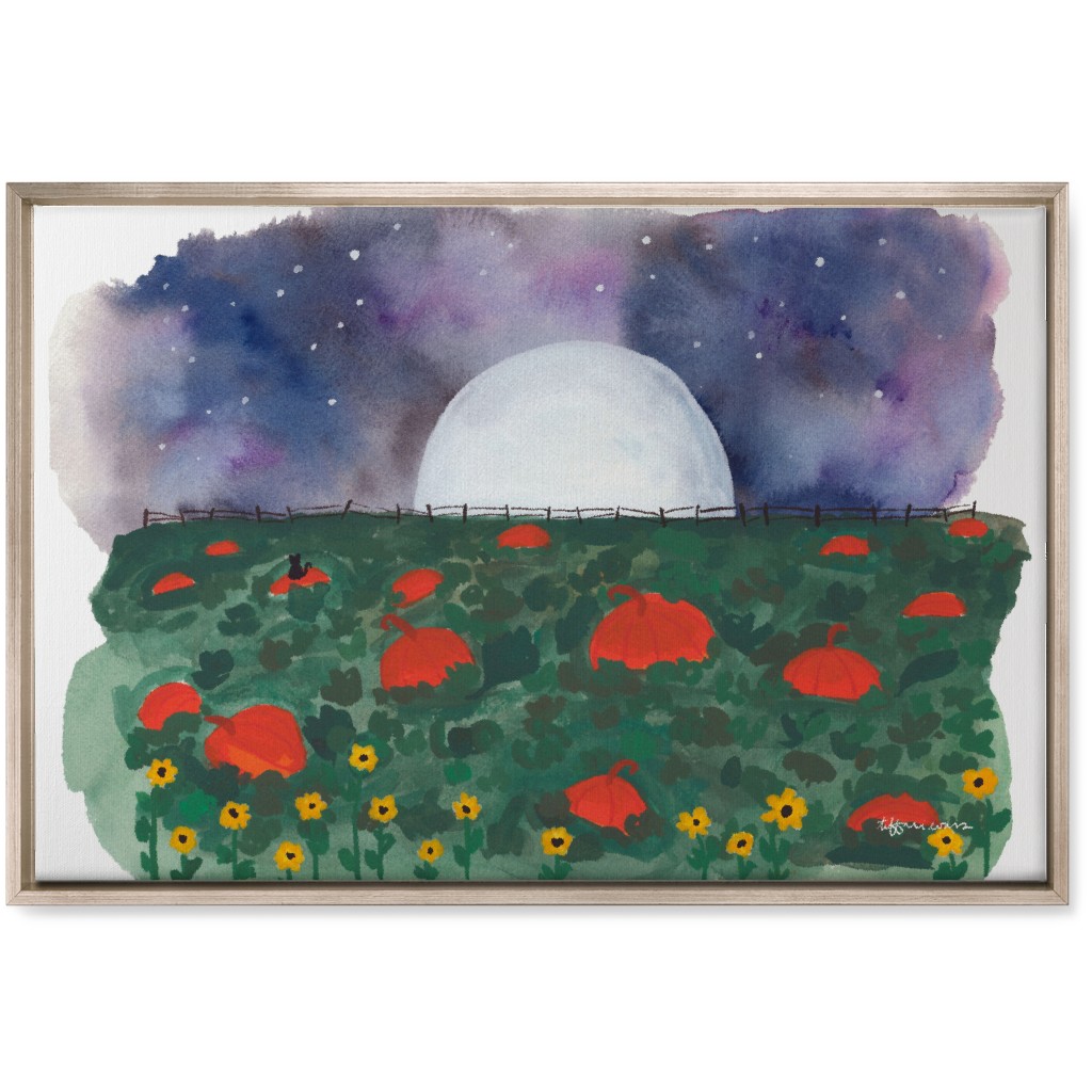 Pumpkin Patch on a Full Moon Night Wall Art, Metallic, Single piece, Canvas, 20x30, Multicolor