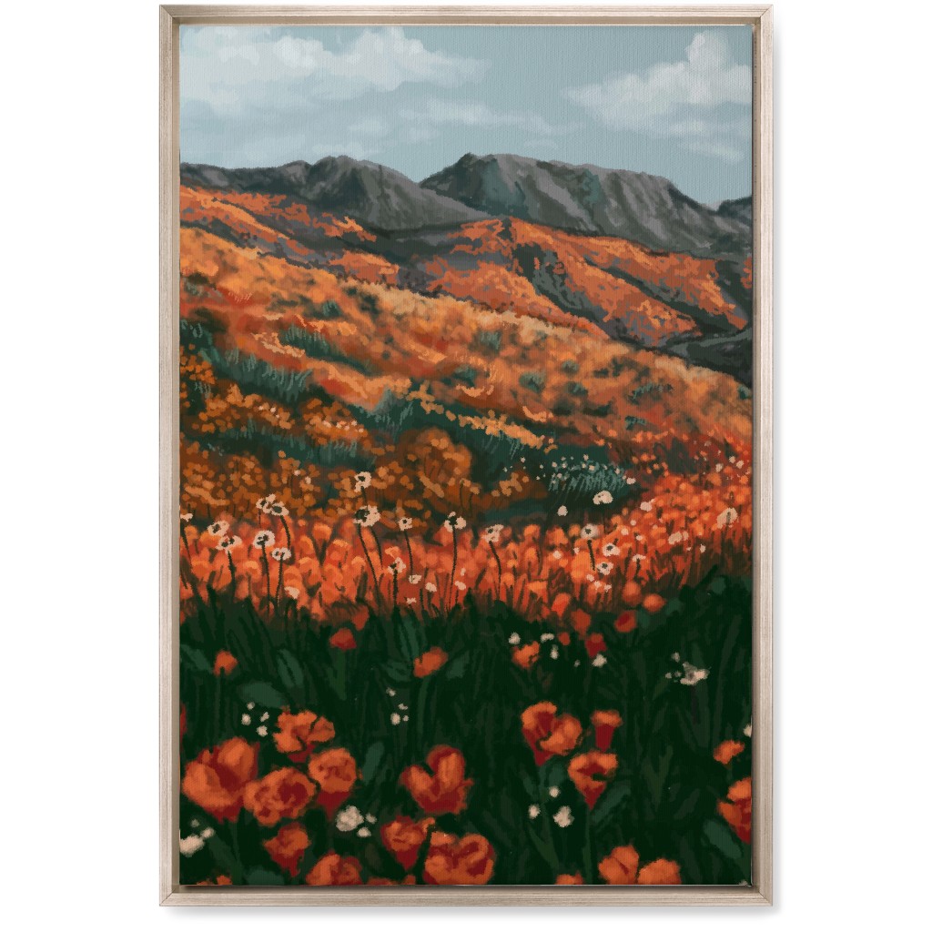 Field of Flowers - Orange and Multi Wall Art, Metallic, Single piece, Canvas, 20x30, Orange, Orange
