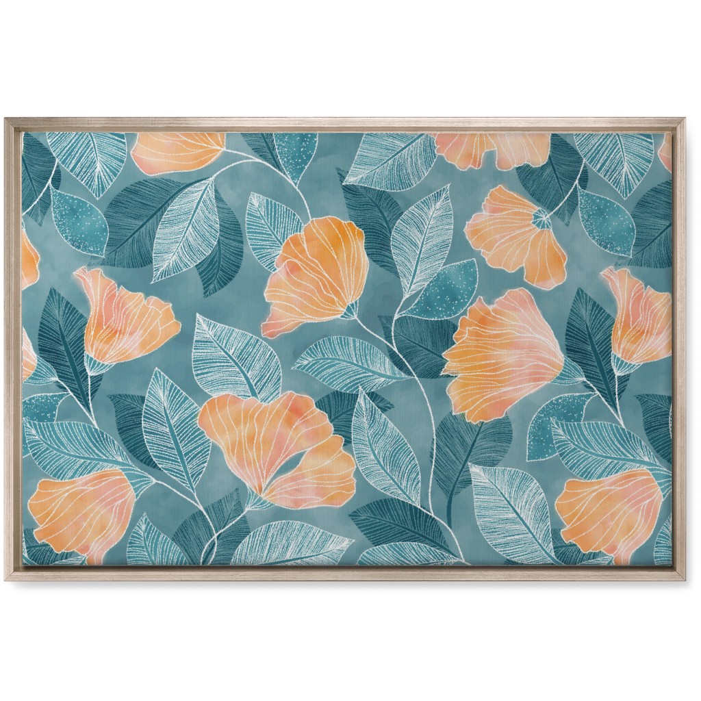 Rose of Sharon - Pink & Blue Wall Art, Metallic, Single piece, Canvas, 20x30, Blue
