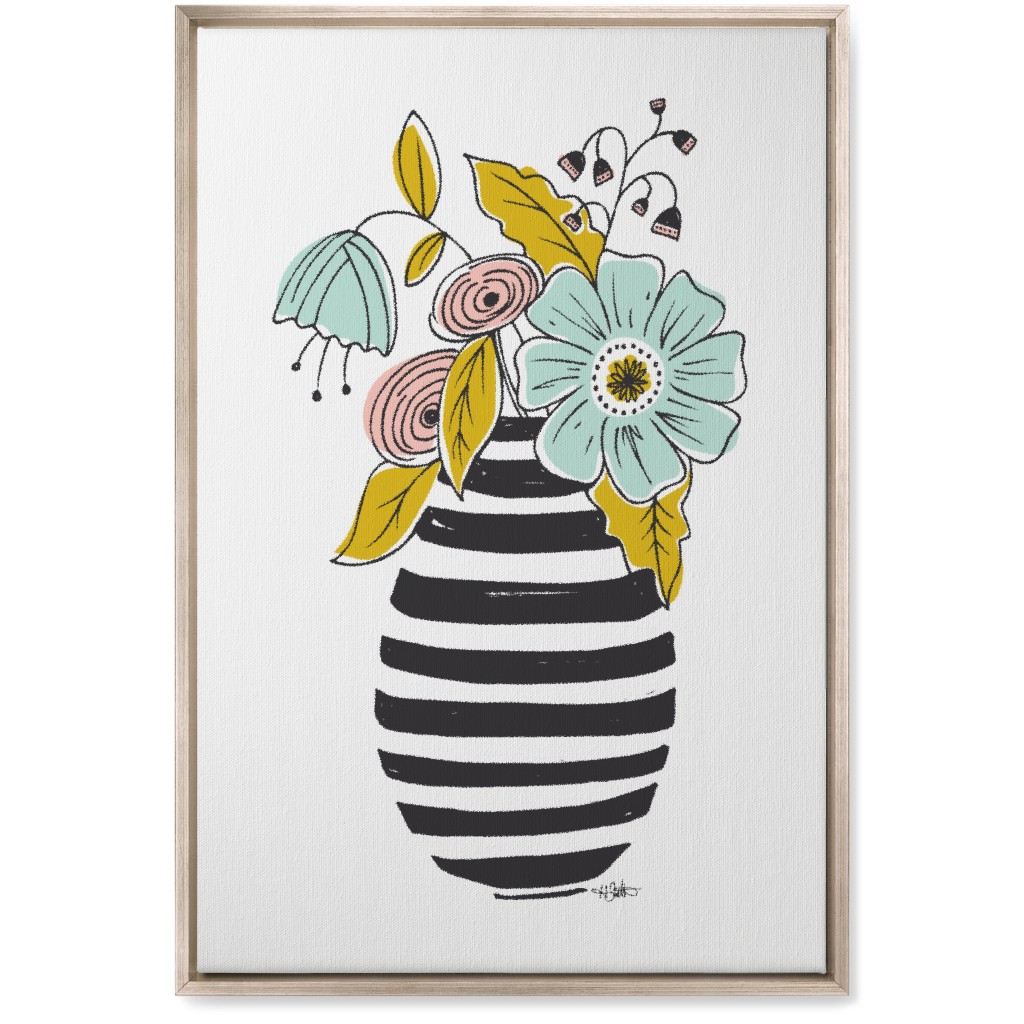 Summer Floral Vase Wall Art, Metallic, Single piece, Canvas, 20x30, Multicolor