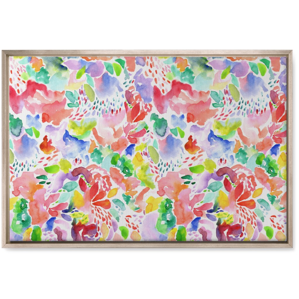 Happy Abstract Watercolor Wall Art, Metallic, Single piece, Canvas, 20x30, Multicolor, Bright Coral