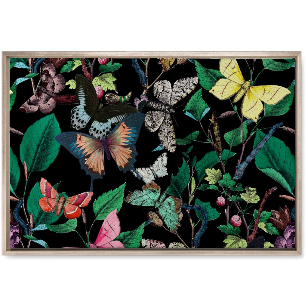 Butterfly Sanctuary - Bright on Black Wall Art, Metallic, Single piece, Canvas, 20x30, Multicolor