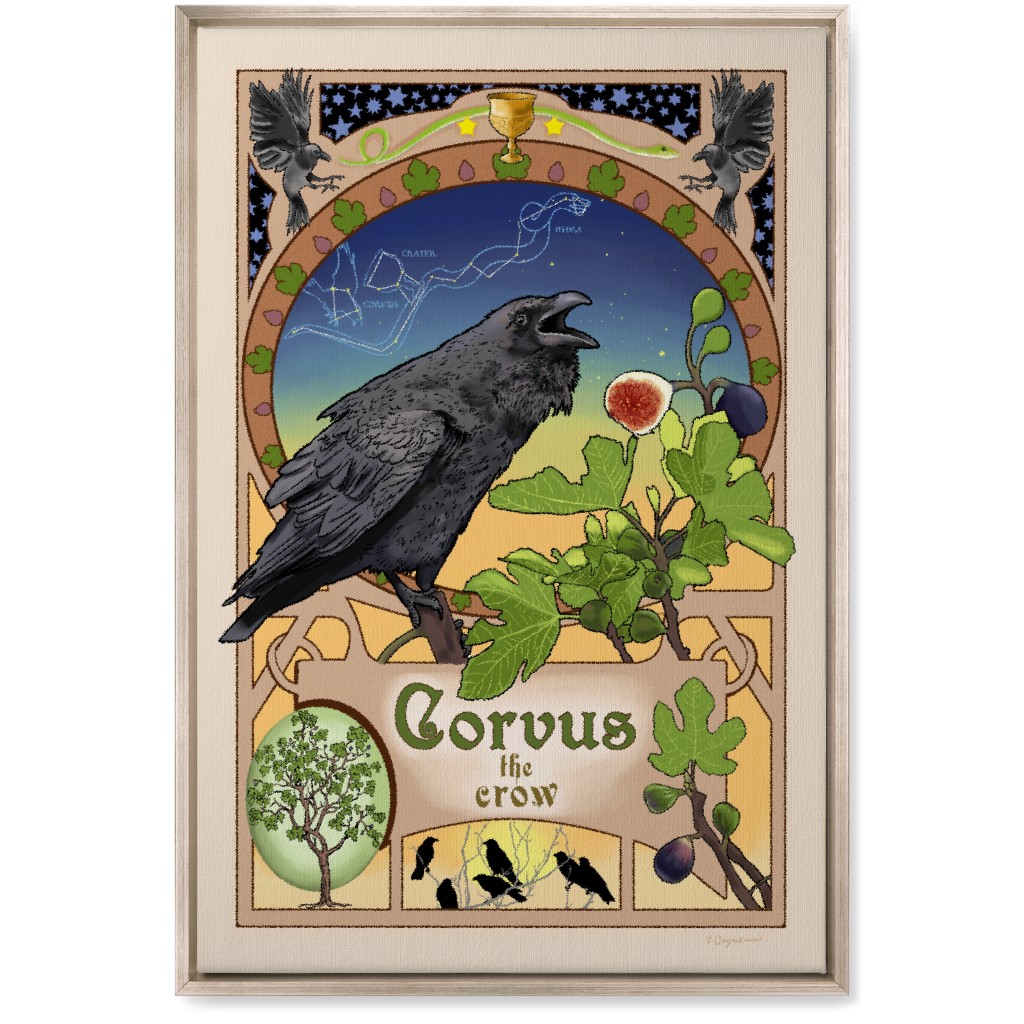 Art Nouveau Crow Wall Art, Metallic, Single piece, Canvas, 20x30, Multicolor