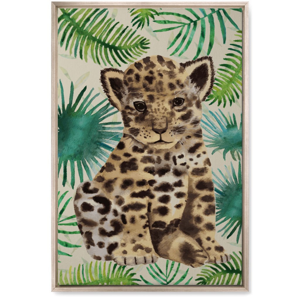 Baby Leopard Portrait Wall Art, Metallic, Single piece, Canvas, 20x30, Brown, Brown