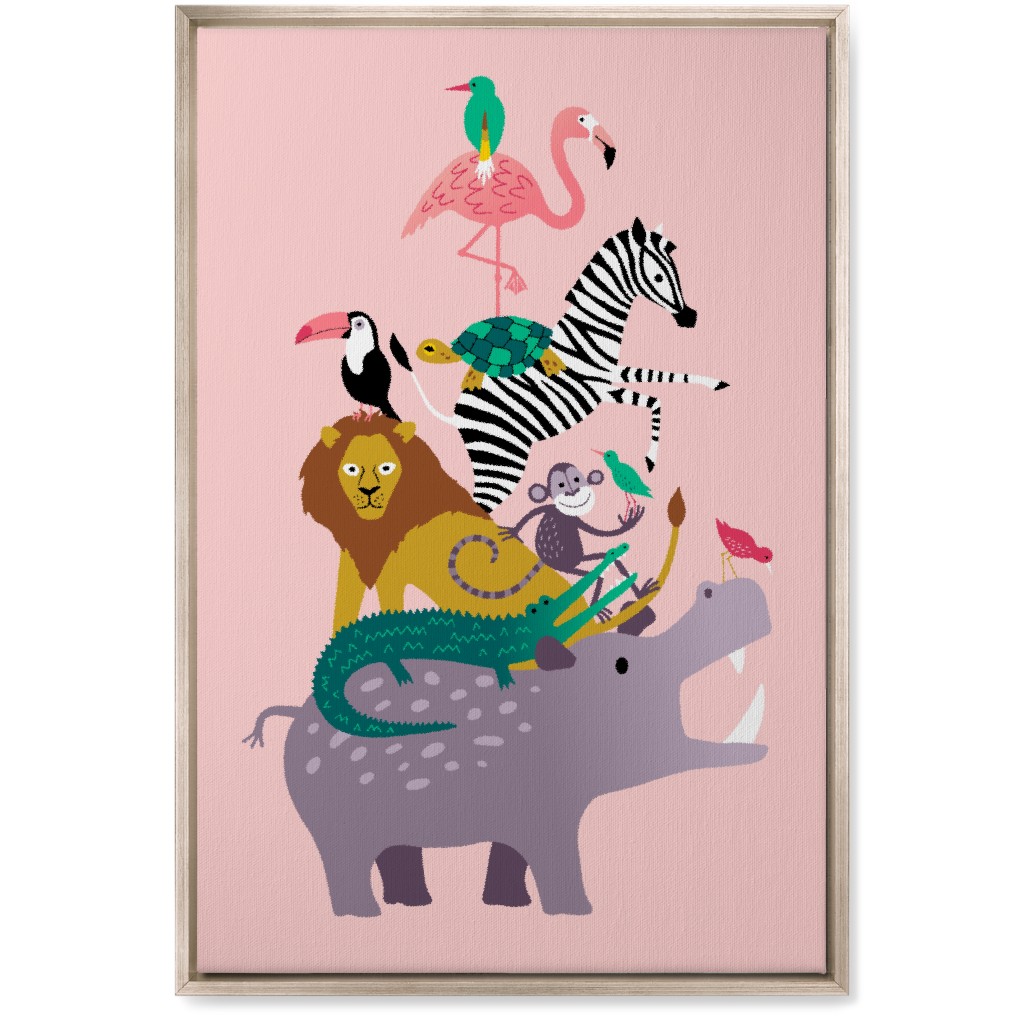 Wild Animal Tower - Pink Wall Art, Metallic, Single piece, Canvas, 20x30, Multicolor