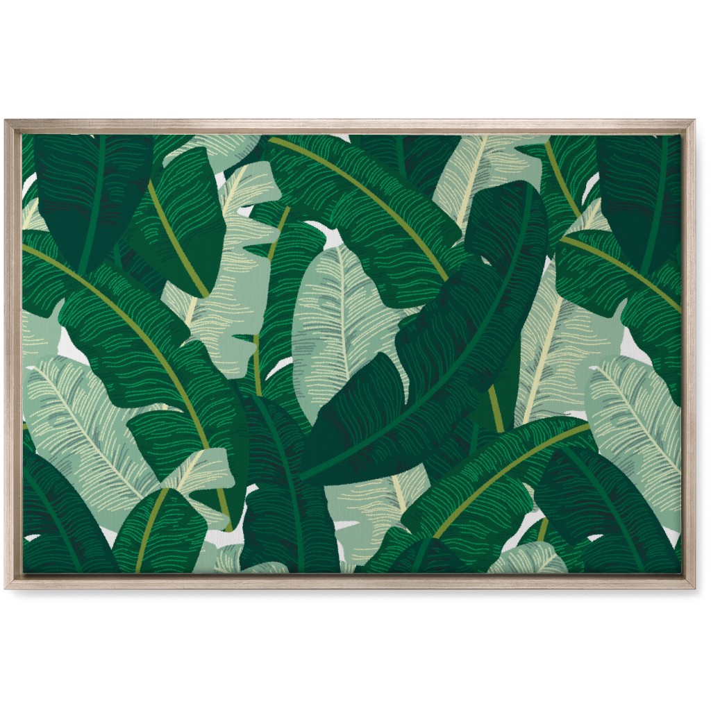 Classic Banana Leaves - Palm Springs Green Wall Art, Metallic, Single piece, Canvas, 20x30, Green