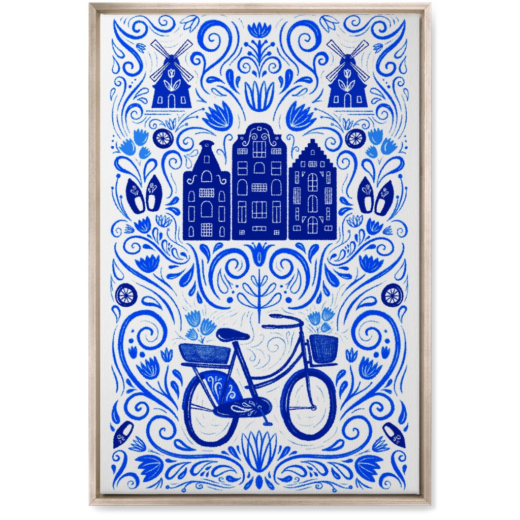 Dutch Bike Folk Art - Blue Wall Art, Metallic, Single piece, Canvas, 20x30, Blue, True Blue