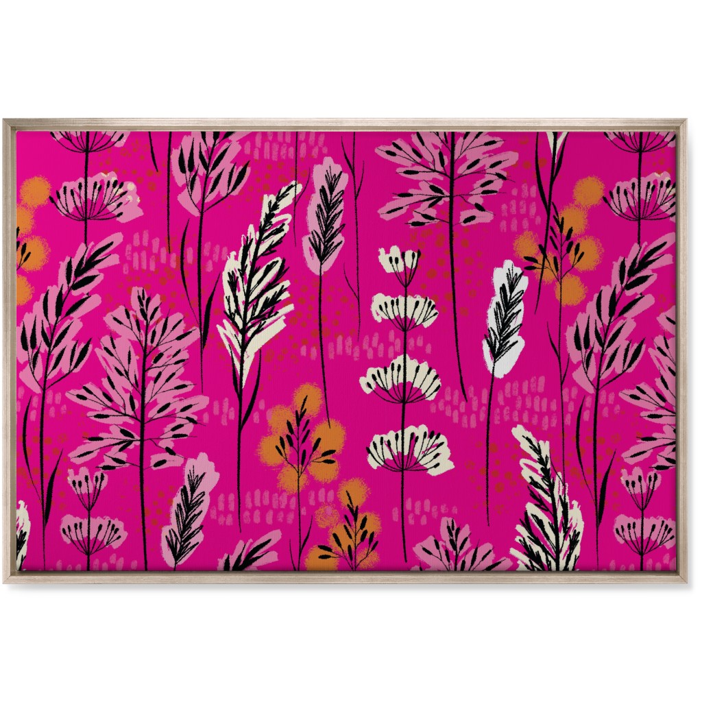 Wild Grasses on Pink Skies Wall Art, Metallic, Single piece, Canvas, 24x36, Pink, Bright Pink
