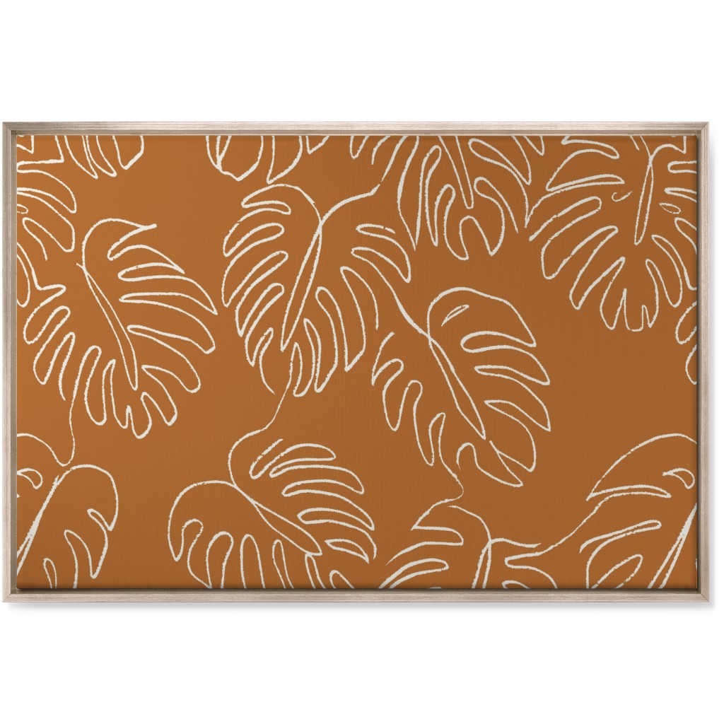 Monstera Line Art - Burnt Orange Wall Art, Metallic, Single piece, Canvas, 24x36, Orange