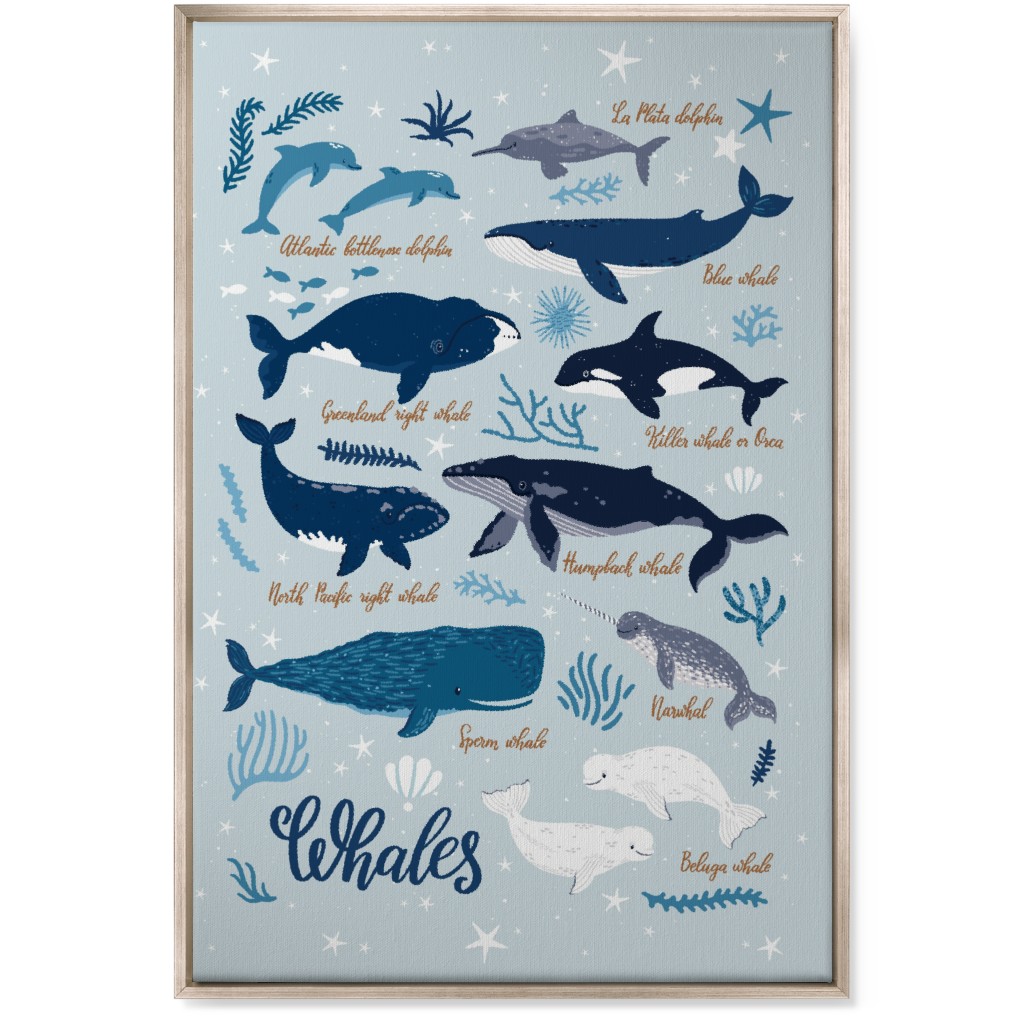 Whales of the Sea - Blue Wall Art, Metallic, Single piece, Canvas, 24x36, Blue