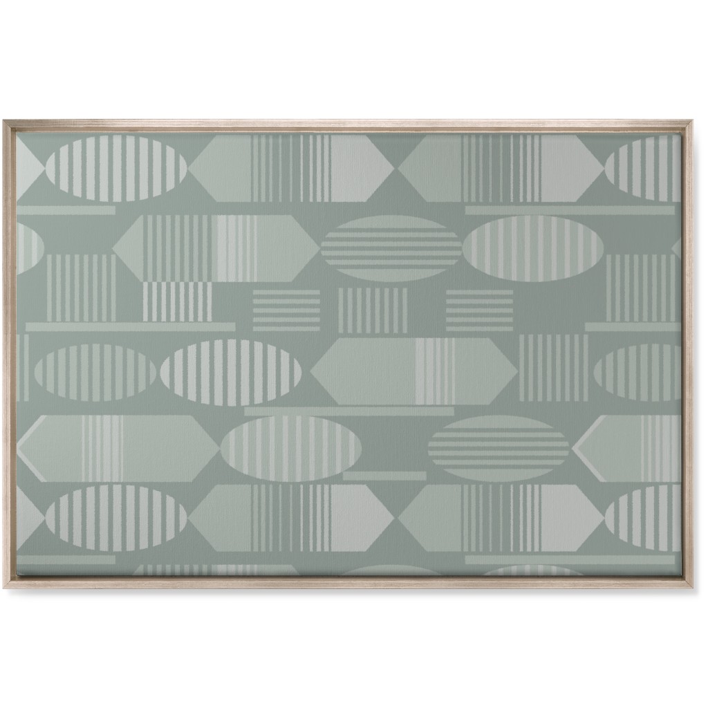 Ovals and Arrows - Neutral Sage Wall Art, Metallic, Single piece, Canvas, 24x36, Green, Classic Green