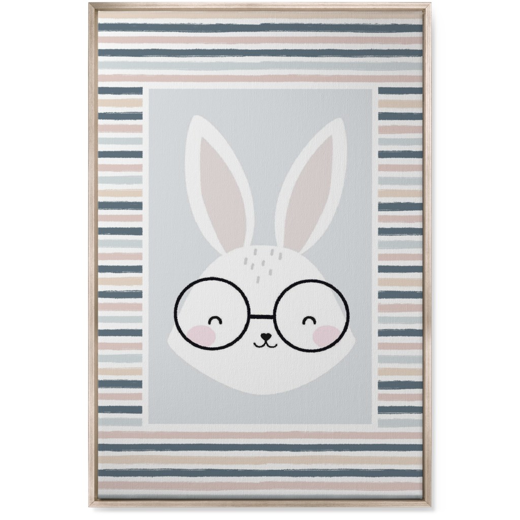 Spring Baby Boy Bunny - Neutral Soft Palette Wall Art, Metallic, Single piece, Canvas, 24x36, Blue