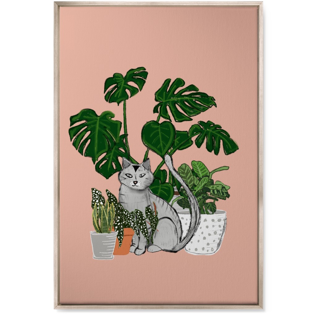 Indoor Garden Cat Wall Art, Metallic, Single piece, Canvas, 24x36, Pink