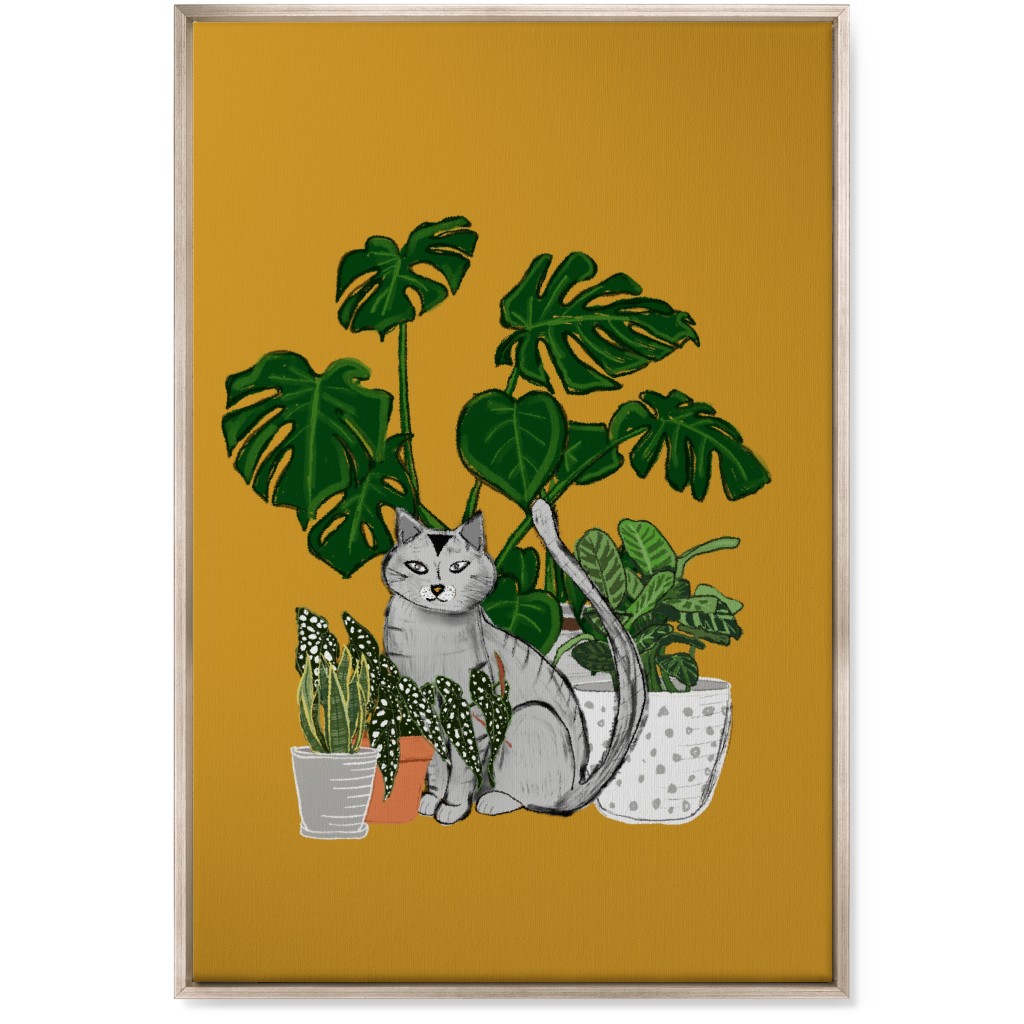 Indoor Garden Cat Wall Art, Metallic, Single piece, Canvas, 24x36, Orange