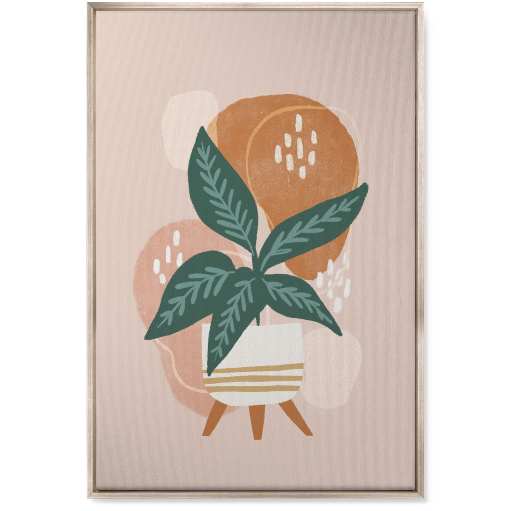 House Plant on Blush Wall Art, Metallic, Single piece, Canvas, 24x36, Pink