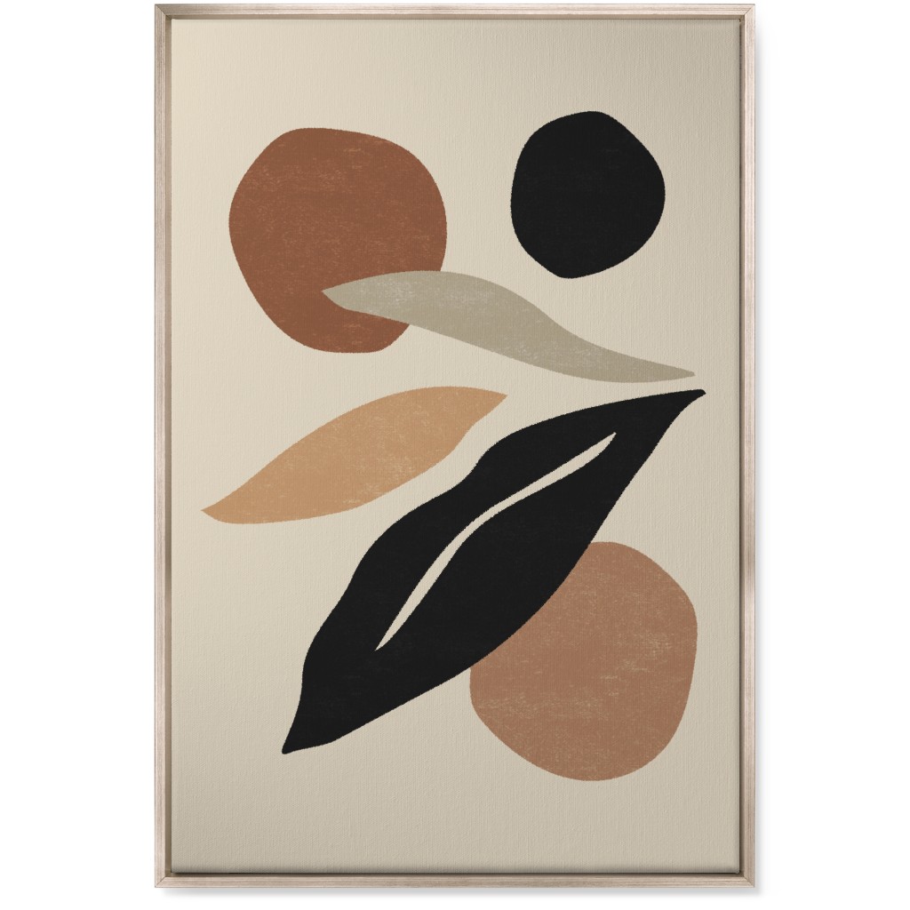 Abstract Shape and Leaf Collage - Neutral Wall Art, Metallic, Single piece, Canvas, 24x36, Beige
