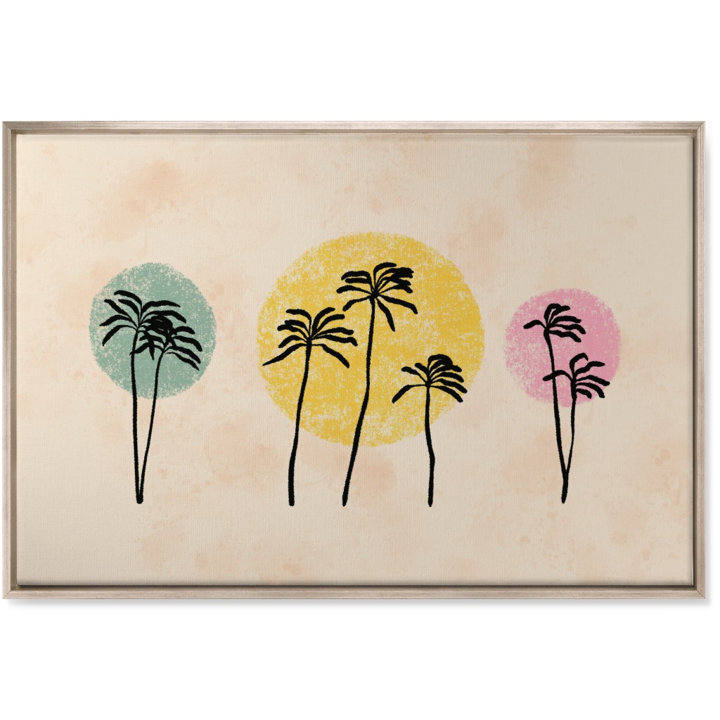 Palm Trees on Colored Dots - Multi Wall Art, Metallic, Single piece, Canvas, 24x36, Multicolor