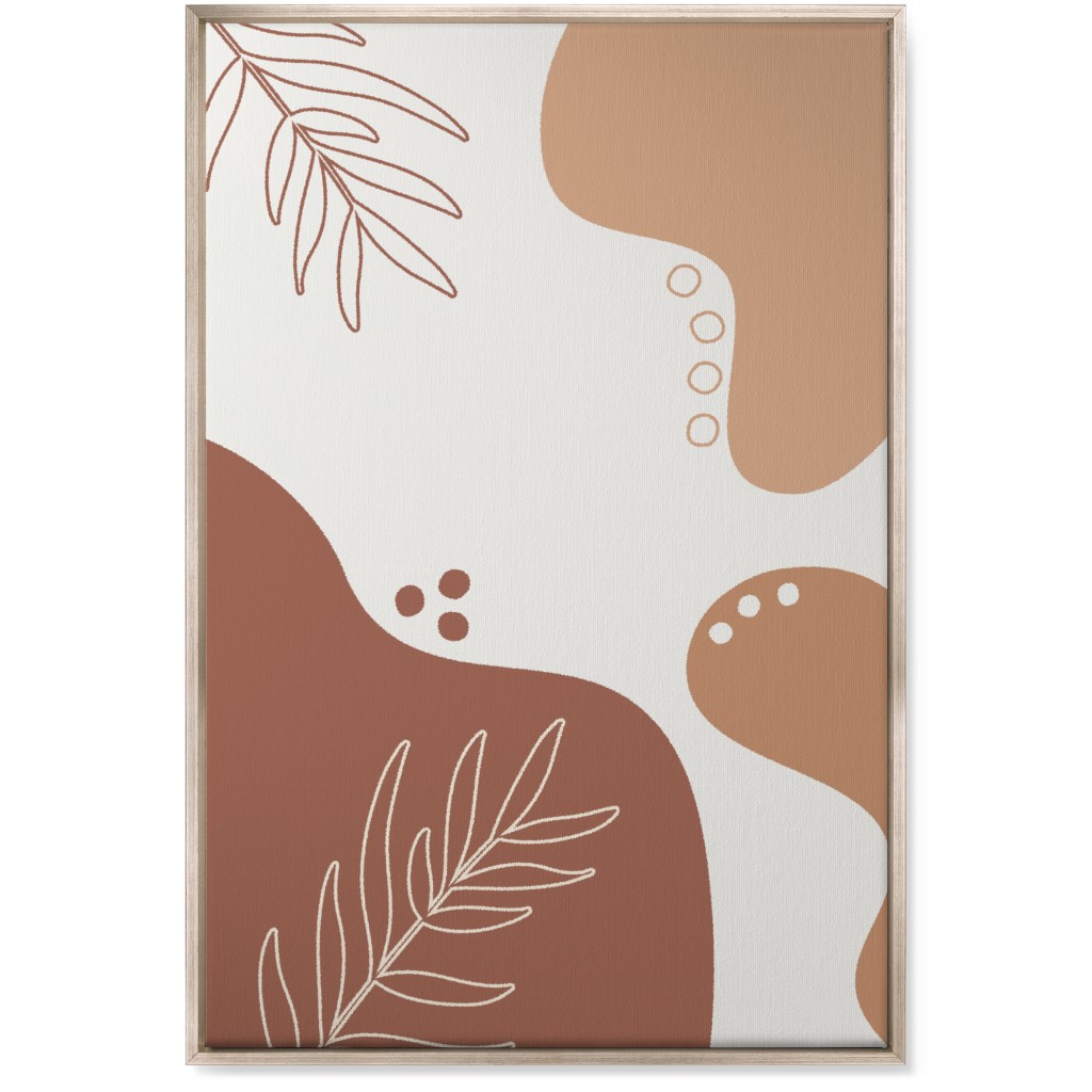 Abstract Shapes and Fern Leaves - Earth Tones Wall Art, Metallic, Single piece, Canvas, 24x36, Orange
