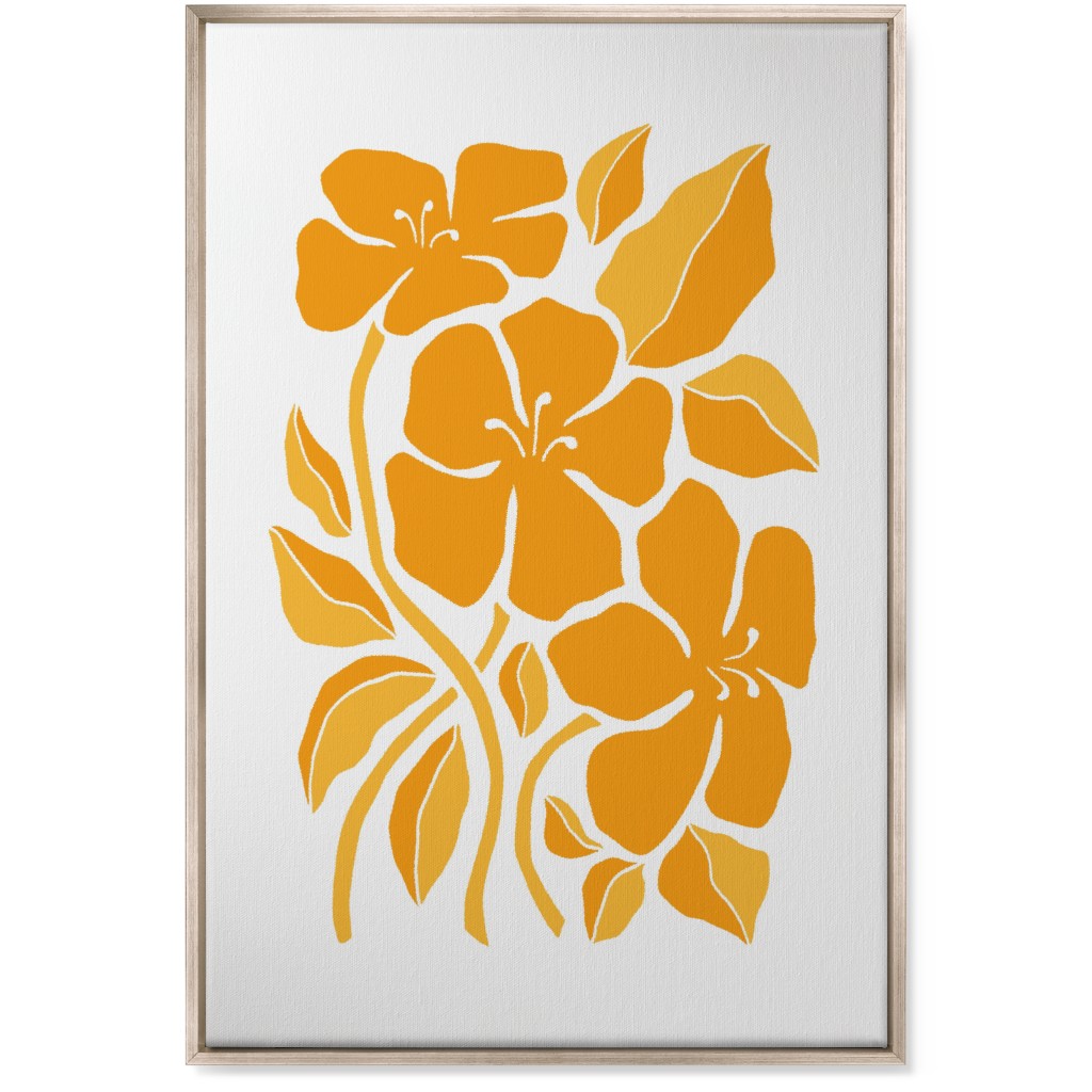 Minimalist Block Hibiscus Floral - Yellow Wall Art, Metallic, Single piece, Canvas, 24x36, Orange, Orange